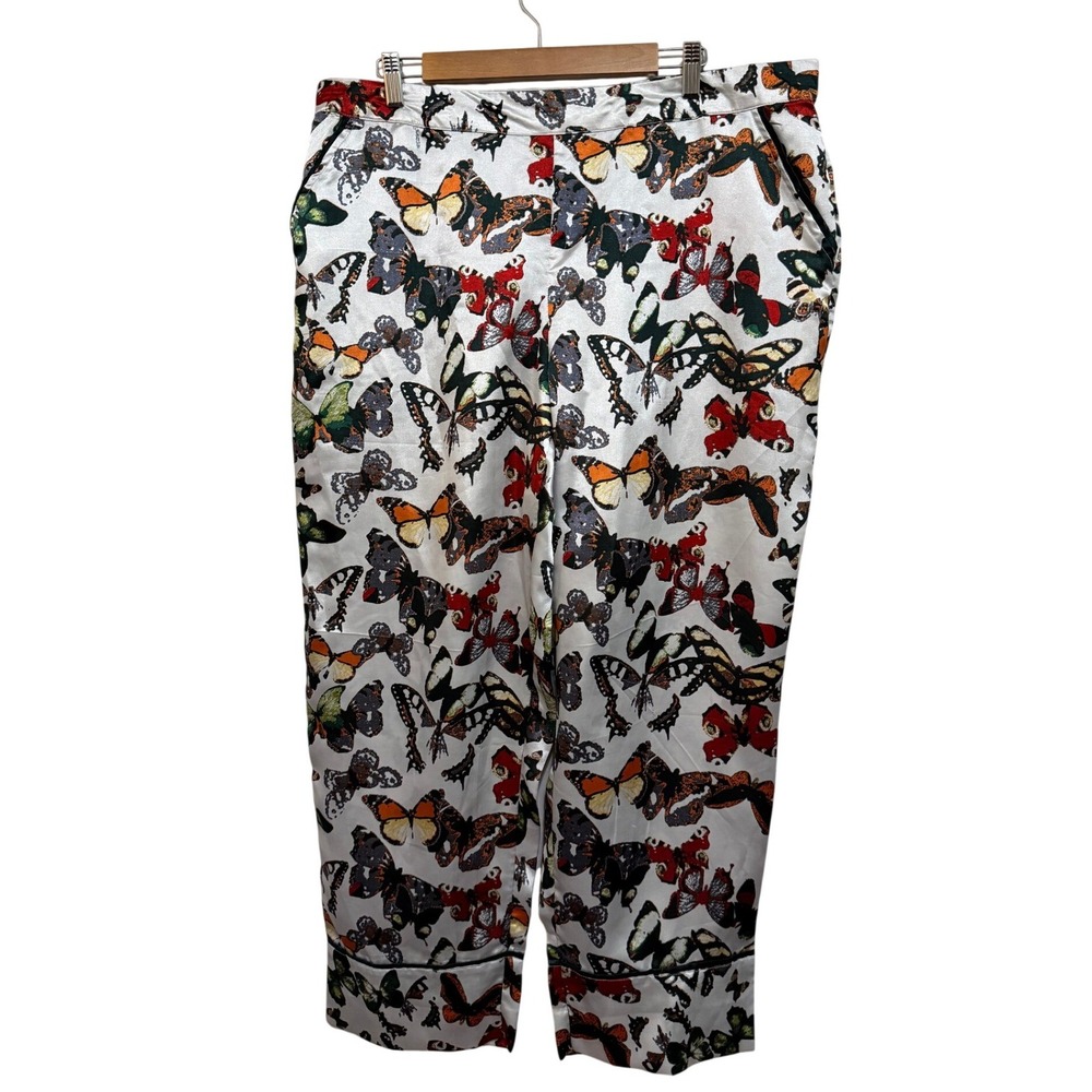 Adore Me Women Pajama‎ Pants XL White Butterfly Print Satin Relaxed Whimsical